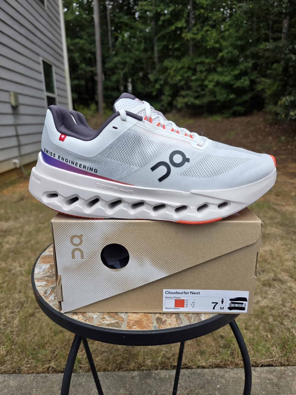 On Cloudsurfer Next 3ME30020256 White/Flame Running Shoe Men Size 7 New With Box